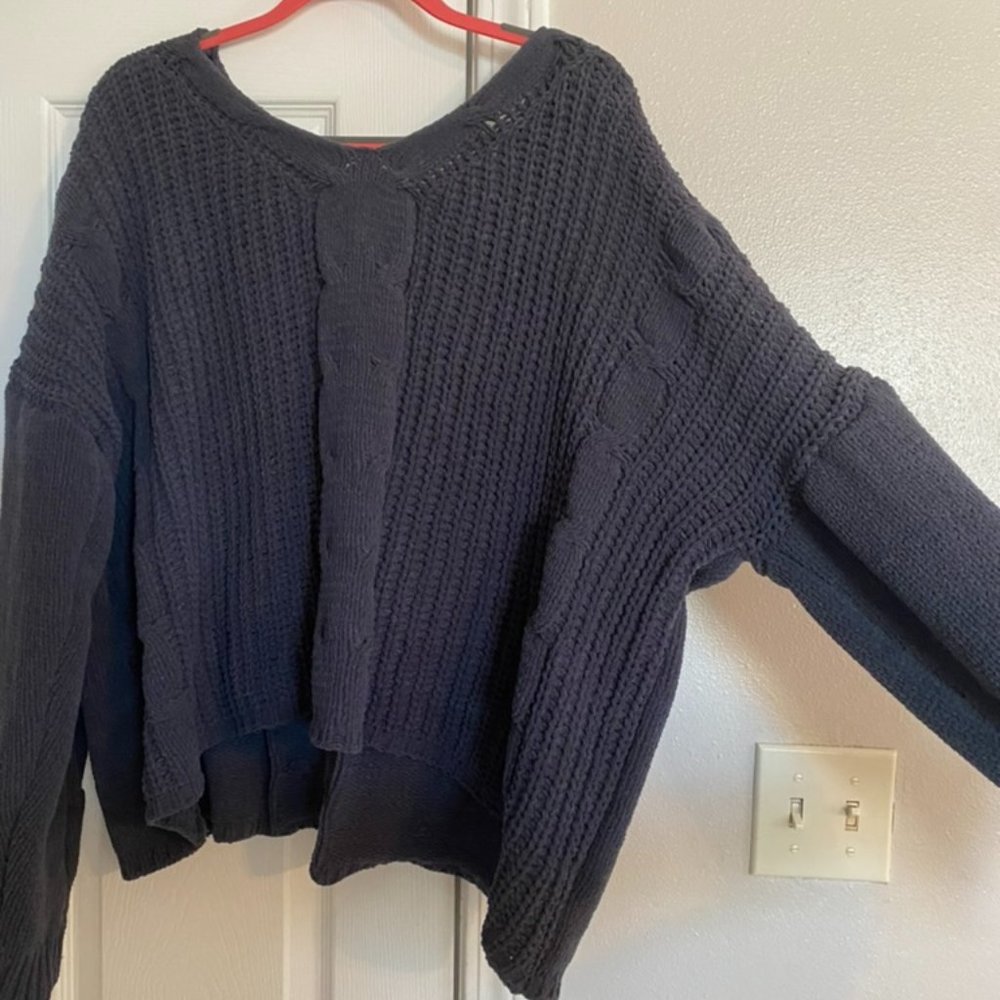 Navy Cable Knit Sweater Hoodie